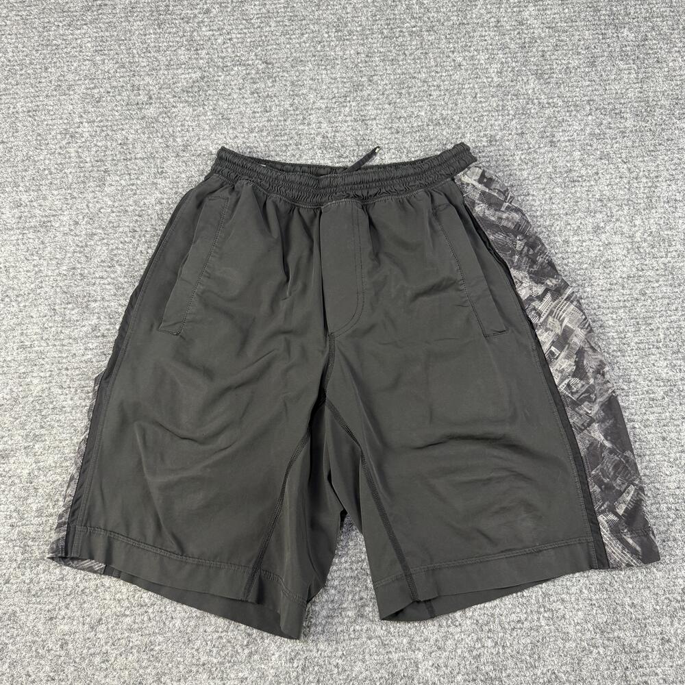 Lululemon Shorts Mens Small Black Gray Lined Running Training Drawstring Pockets
